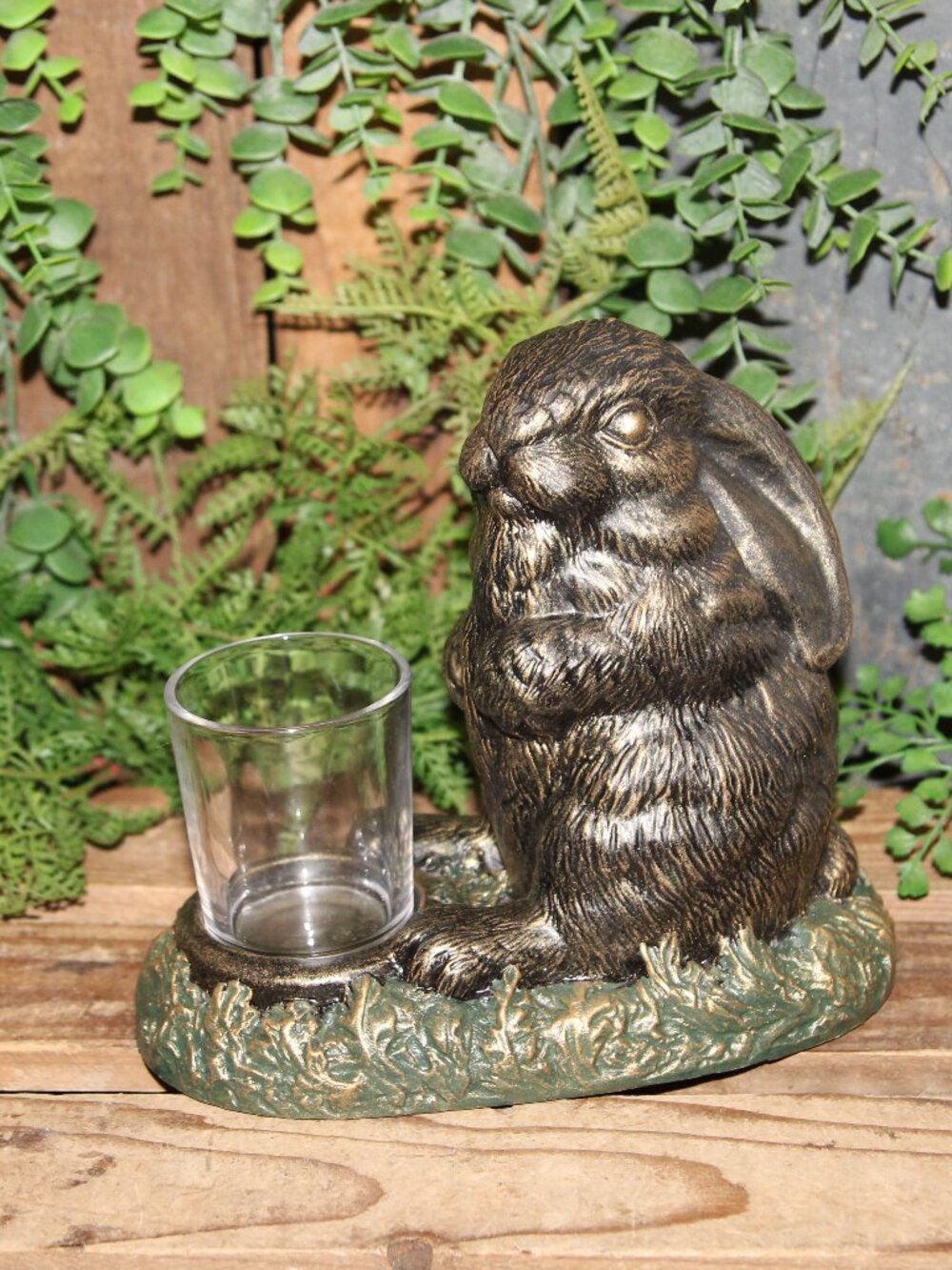 Gorgeous Dark Moody Black Gold Green Woodland Bunny Rabbit Votive Candle Holder